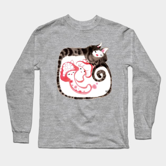 Cat love mushroom Long Sleeve T-Shirt by juliewu